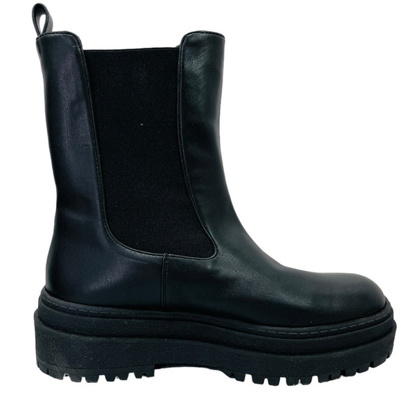 Good American NEW Faux Leather Pull-On Platform Lug-Sole Chelsea Boots Black 9 - Picture 7 of 15